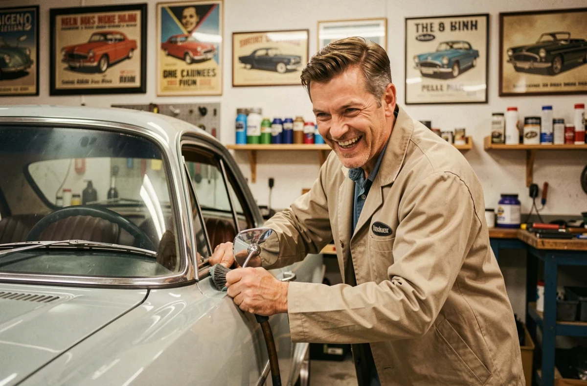 Mécanicien d'Arzal Auto Passion restaurant une voiture ancienne dans son atelier spécialisé