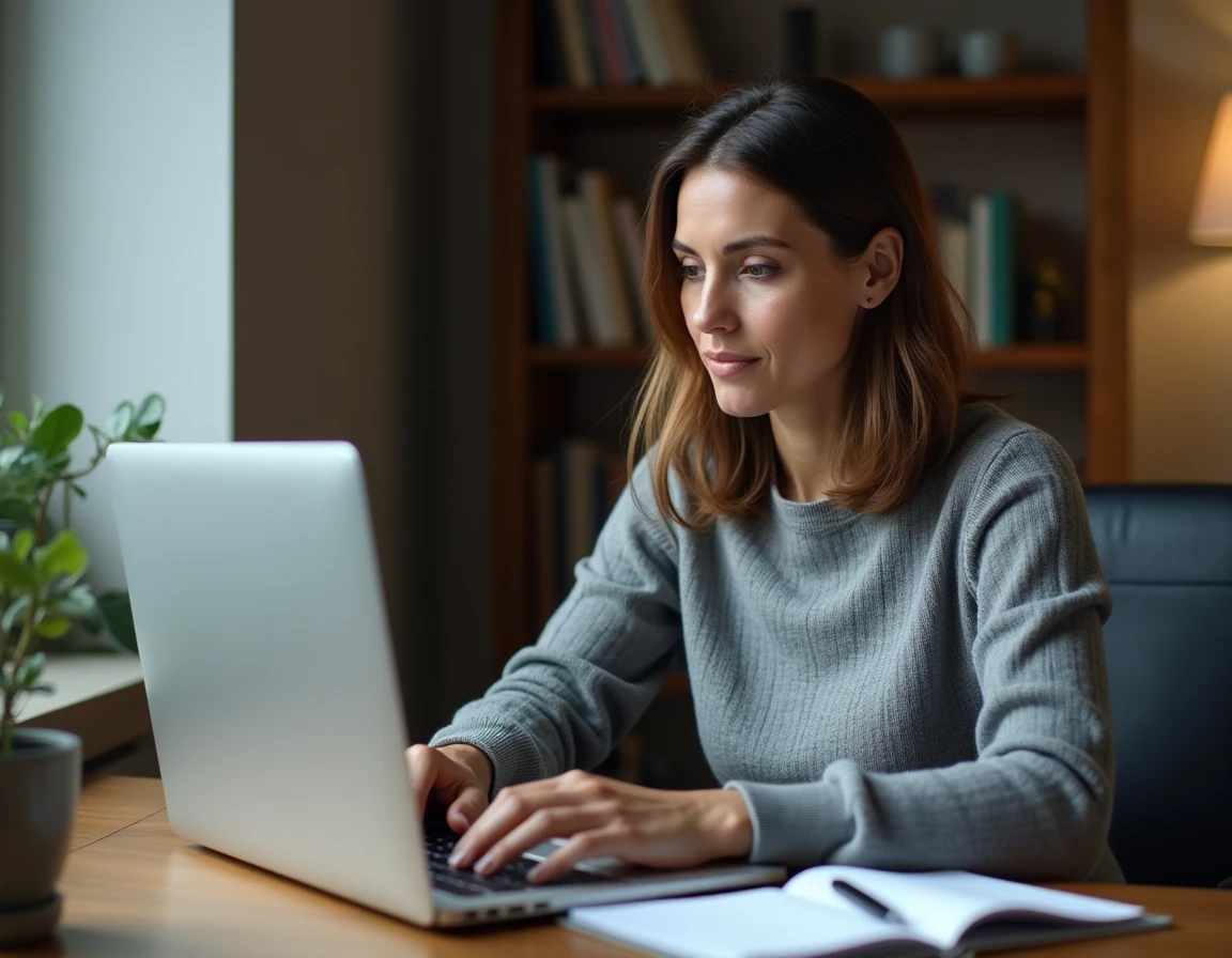 Cliente consultant le site Centrale Pneus sur ordinateur portable pour comparer les offres de pneus