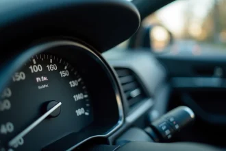 Compteur de vitesse automobile affichant 30 mph avec double graduation mph et km/h sur le tableau de bord