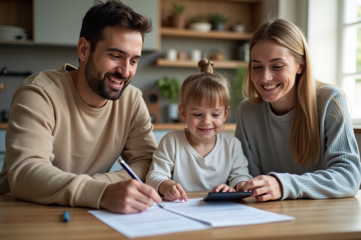 Famille vérifiant des papiers d