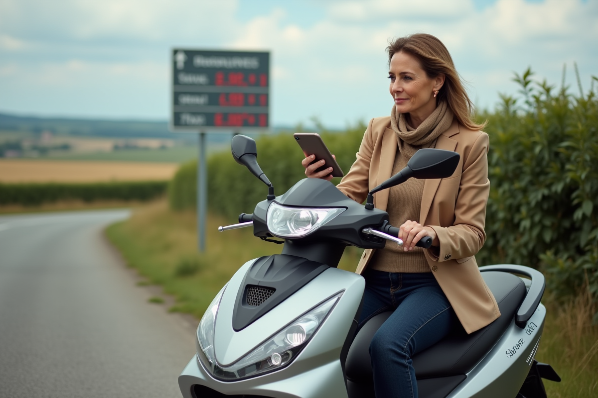 Femme en blazer sur moto près d