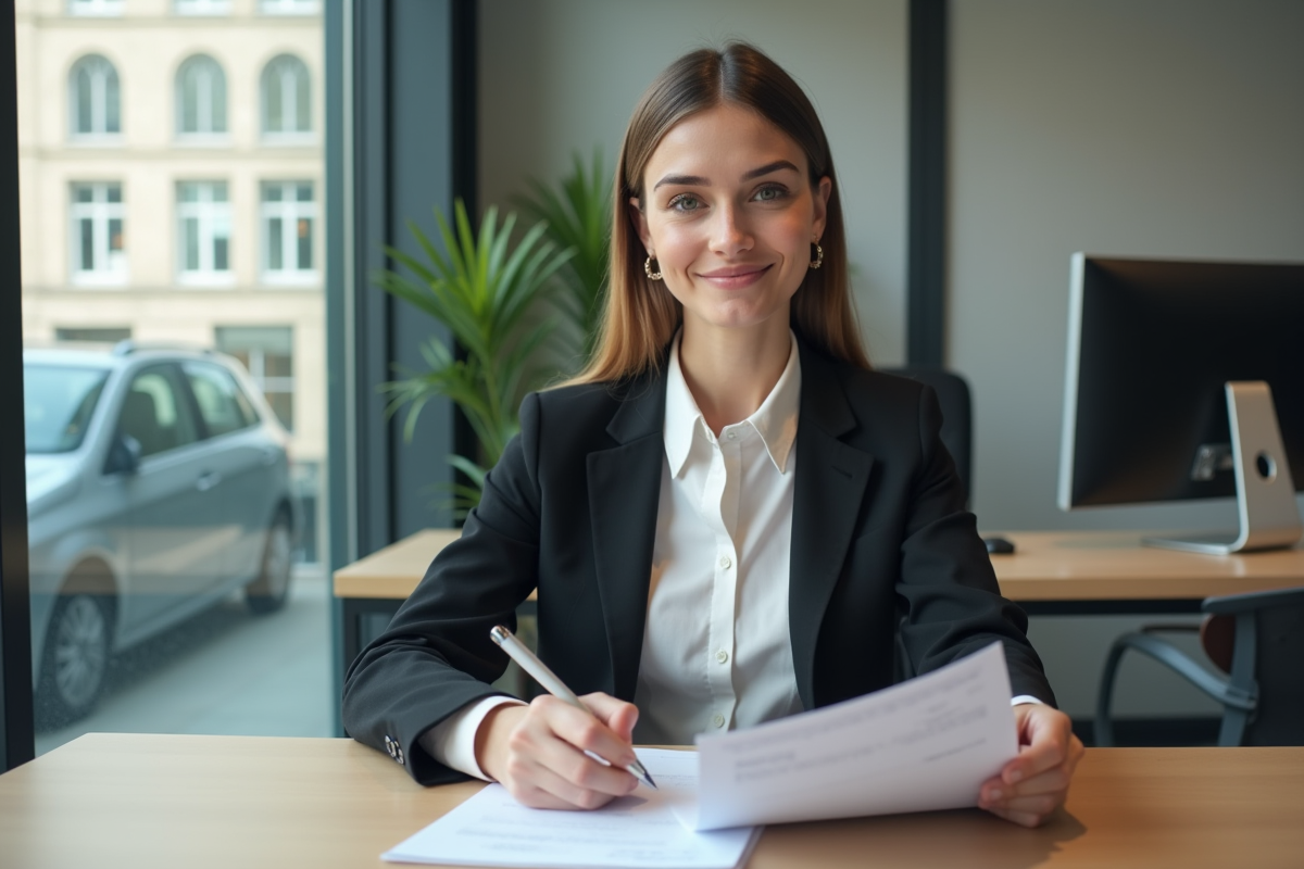 Jeune femme signant des papiers d