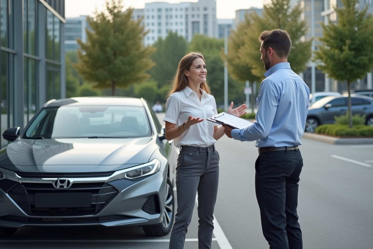 Femme discutant avec un mécanicien près d