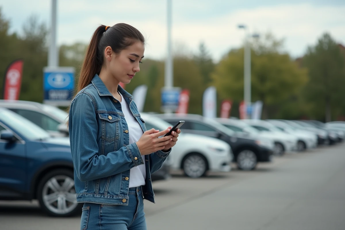 Jeune femme compare des offres de voitures d