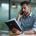 Homme d'affaires au téléphone dans un bureau d'assurance