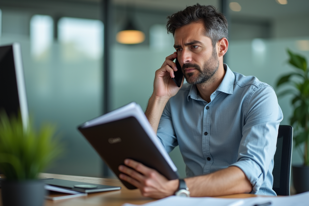 Homme d'affaires au téléphone dans un bureau d'assurance