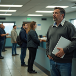 Homme d'âge moyen patient à l'agence de remorquage