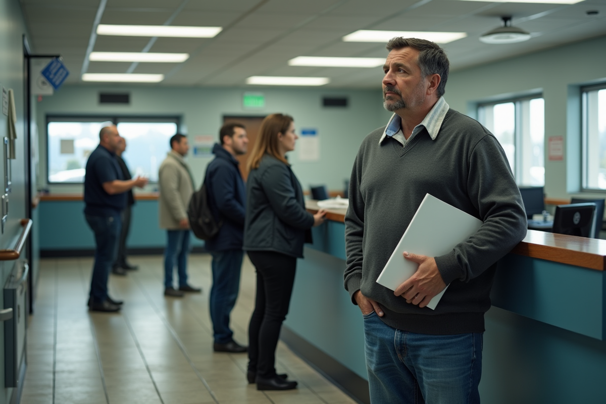 Homme d'âge moyen patient à l'agence de remorquage