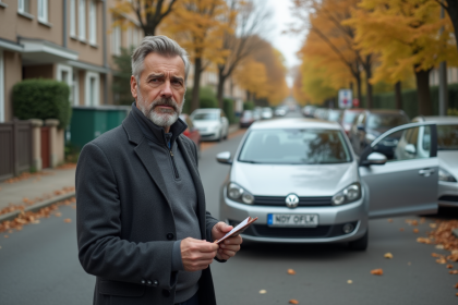 Homme d'âge moyen avec permis de conduire et carnet