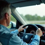 Homme d'âge moyen dans une voiture moderne au volant