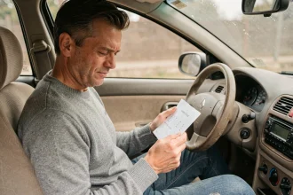 Un homme consulte le numéro VIN de son véhicule Renault pour récupérer le code autoradio gratuitement
