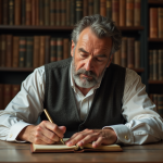 Homme français écrit dans un journal d'automne