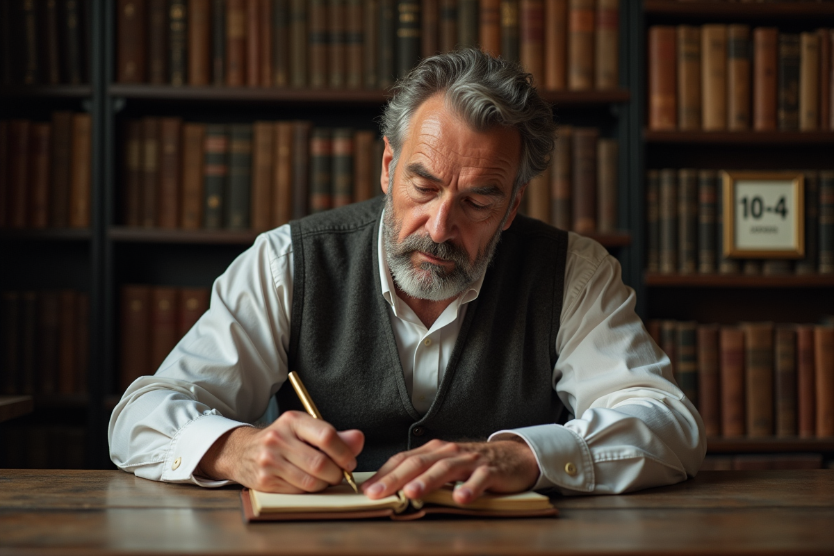 Homme français écrit dans un journal d'automne