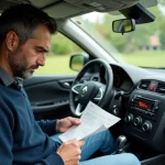 Homme frustré dans une Renault en intérieur