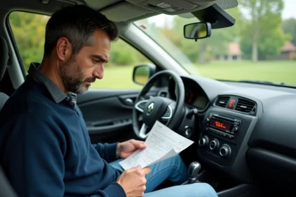 Homme frustré dans une Renault en intérieur