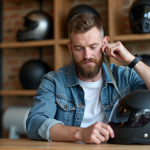 Homme mesurant sa tête pour casque moto intérieur