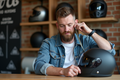 Homme mesurant sa tête pour casque moto intérieur