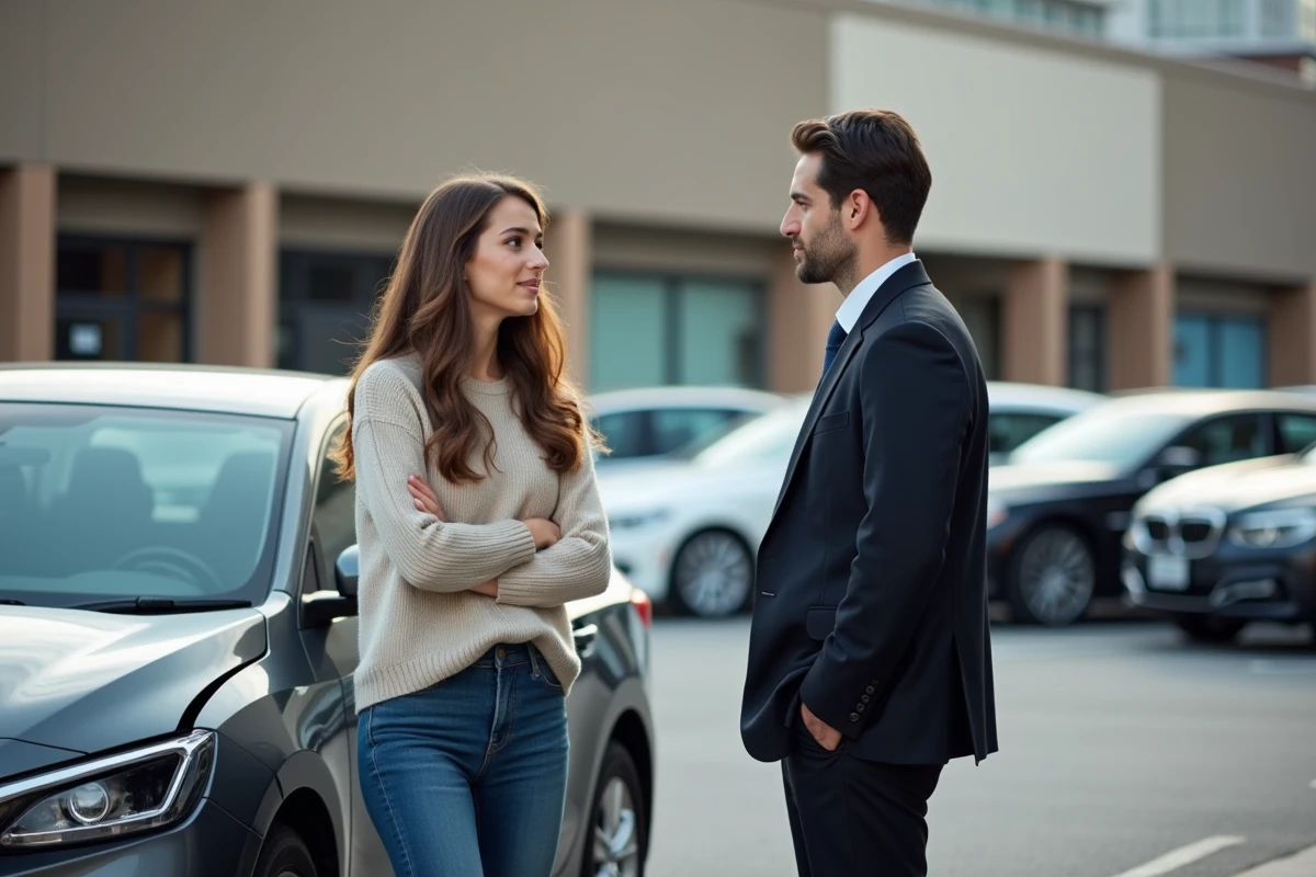 Jeune femme parle avec un expert en assurance près d