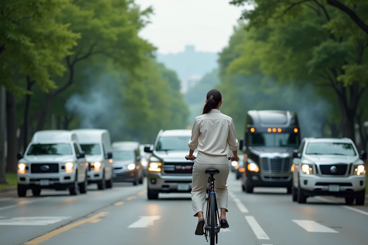 Jeune femme à vélo dans un trafic urbain dense