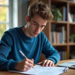 Jeune homme étudiant des questions de permis de conduire à la maison