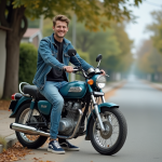 Jeune homme sur une moto Dax 125 dans un quartier calme