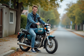 Jeune homme sur une moto Dax 125 dans un quartier calme