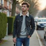 Jeune homme contemplant des voitures dans une rue résidentielle