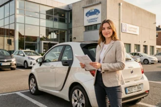 Jeune femme récupérant une voiture sans permis auprès d'une agence de location à Clermont-Ferrand