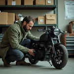 Mécanicien inspectant une BENDA 125 customisée dans un atelier indépendant