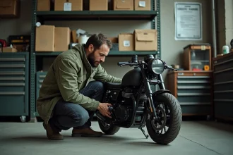 Mécanicien inspectant une BENDA 125 customisée dans un atelier indépendant