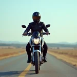 Jeune motard en protection sur Yamaha MT125 en campagne