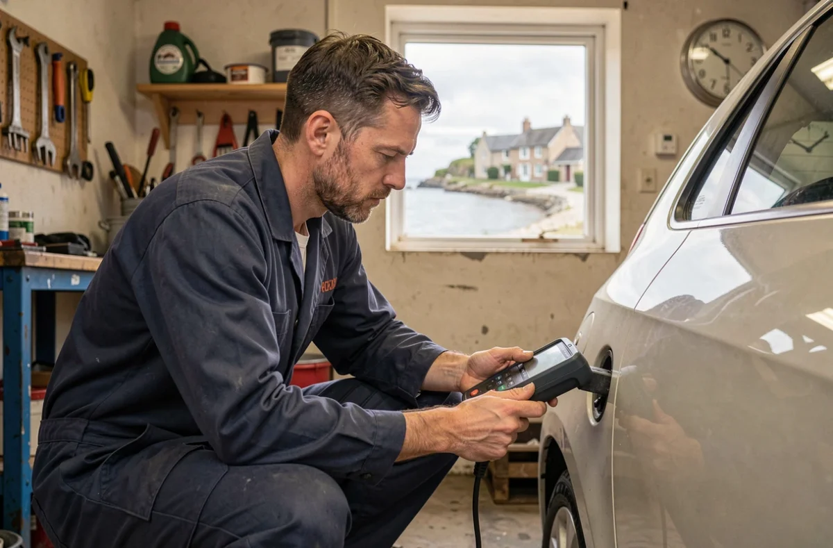 Mécanicien de Pénestin Répar Autos effectuant un diagnostic électronique sur un véhicule