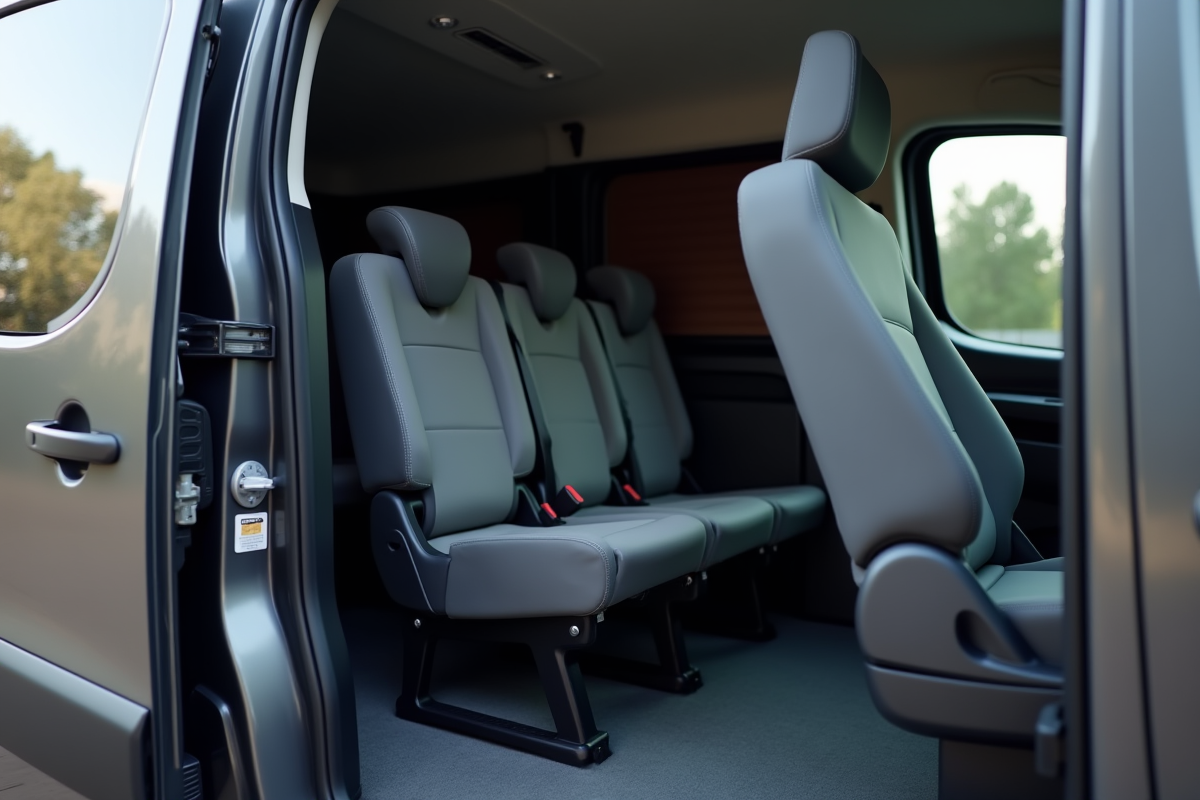 Vue latérale Peugeot Partner Tepee avec portes ouvertes en extérieur