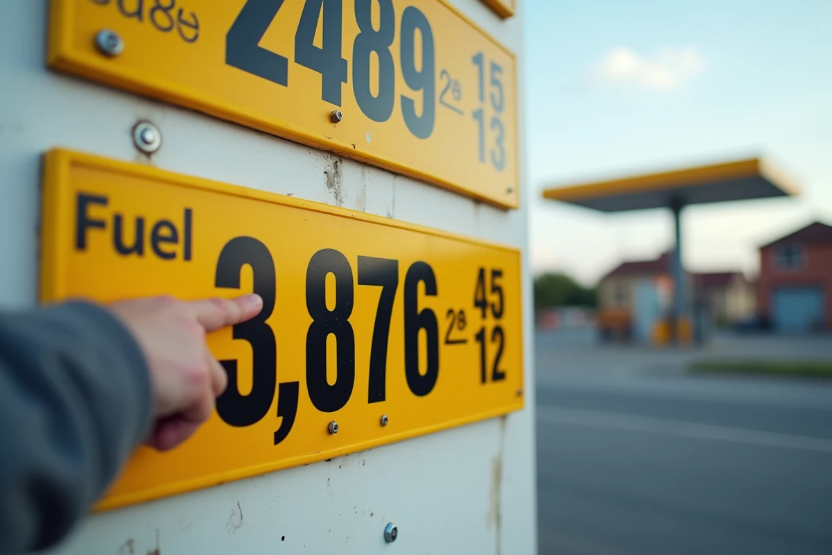 Panneau d'affichage des prix du carburant dans une station-service française, montrant les tarifs de l'essence au litre pour comparer les offres à Roanne