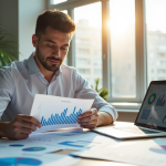 Professionnel d'assurance analysant des documents et graphiques