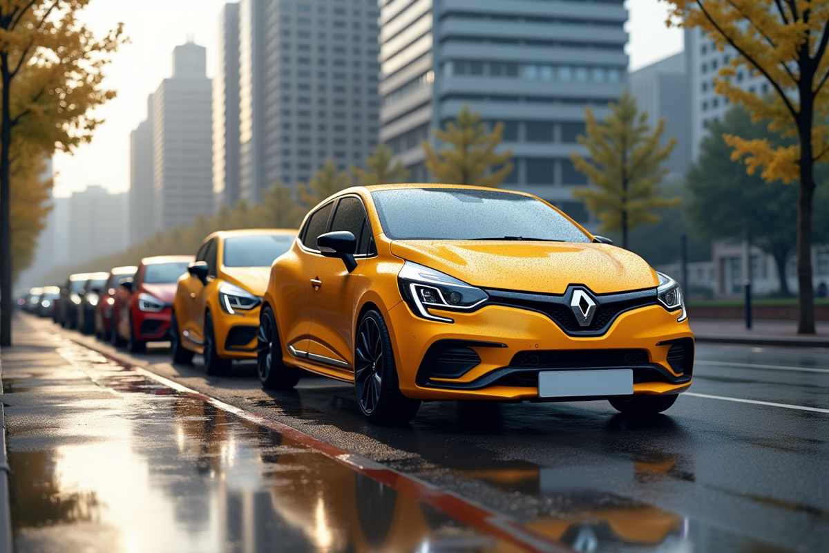 Renault Clio 2 RS et concurrents en ville sous pluie