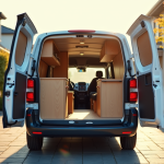 Véhicule Peugeot Expert aménagé en camping-car lumineux