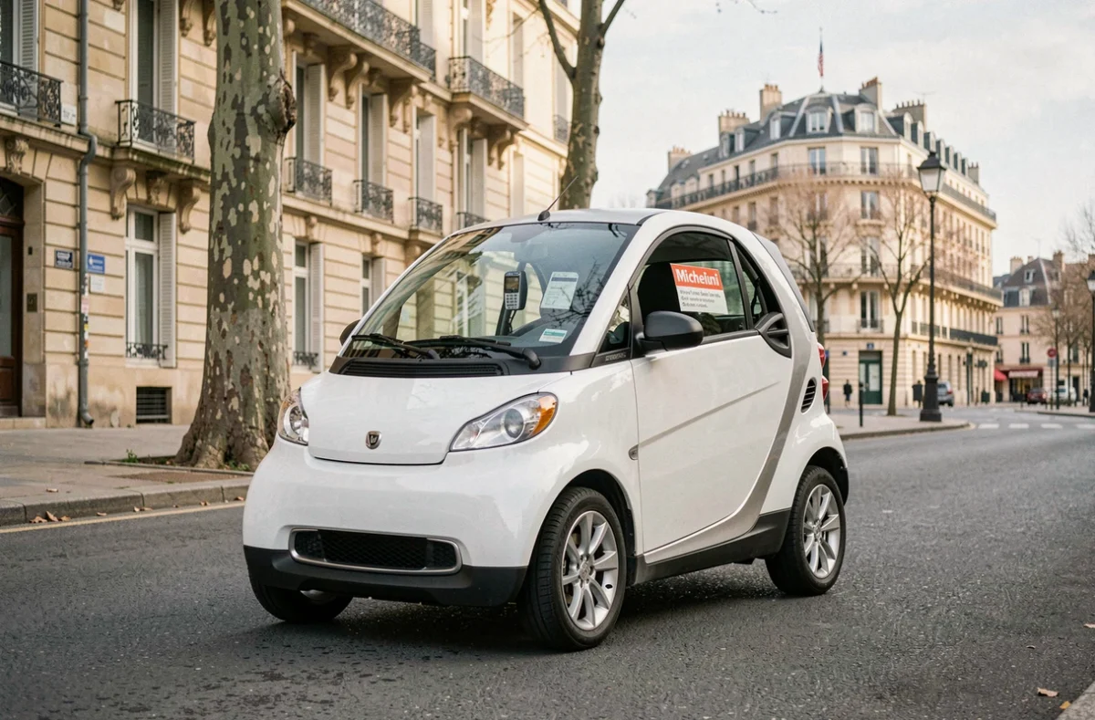 Voiture sans permis en stationnement sur une avenue de Clermont-Ferrand disponible à la location