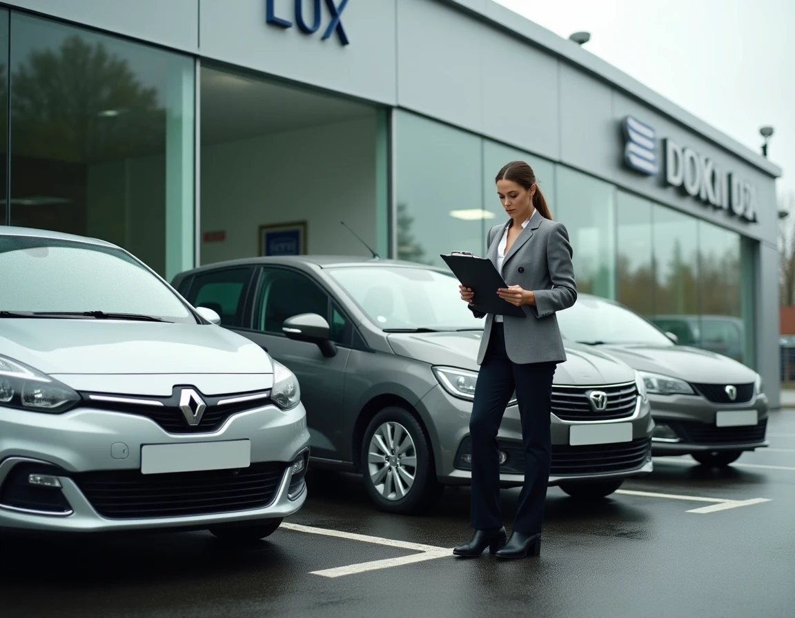 Rangée de voitures diesel d'occasion avec étiquettes de prix dans un garage de revente automobile
