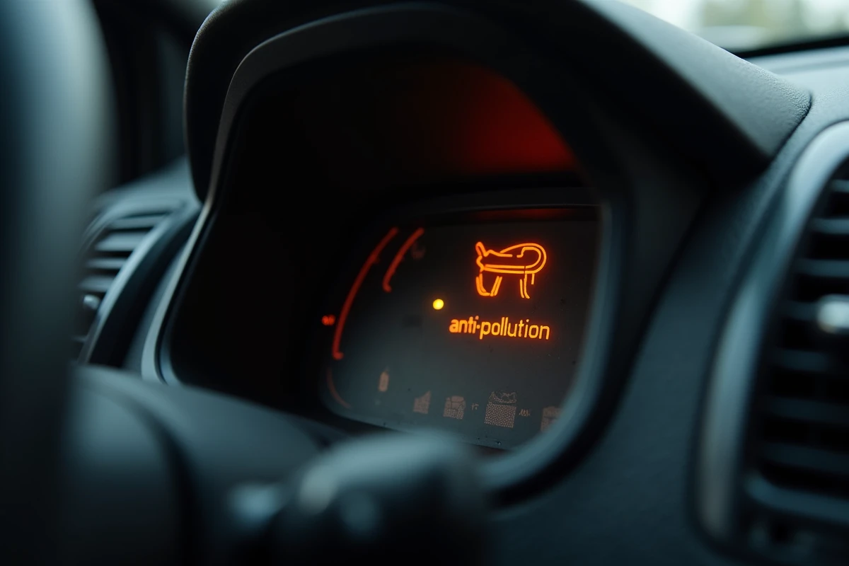 Voyant de panne antipollution allumé sur le tableau de bord d'une Peugeot 207 signalant une alerte moteur