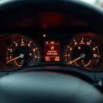 Voyants d'avertissement allumés sur le tableau de bord d'une Peugeot 208, indicateurs amber et rouge visibles