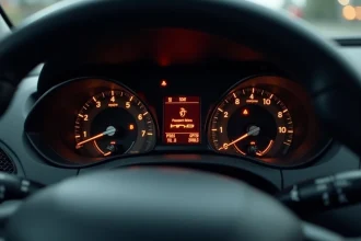 Voyants d'avertissement allumés sur le tableau de bord d'une Peugeot 208, indicateurs amber et rouge visibles